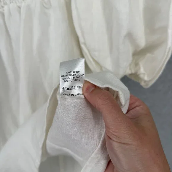 Tuckernuck Annie Linen Smocked Mini Dress Size S White Puff Sleeve Neutral Chic - Picture 6 of 11